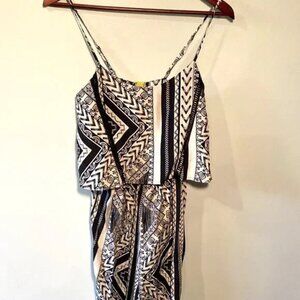 Jumpsuit Romper Wide Leg Sleeveless Black Cream Boho Aztec